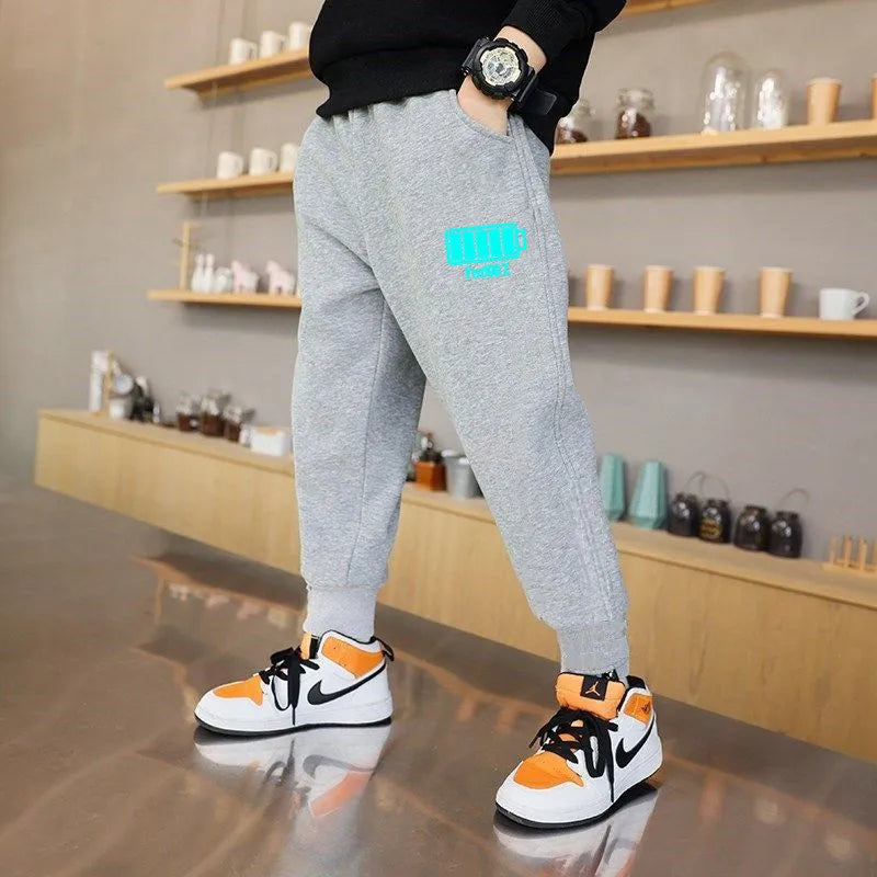 Boys Jogger Sports Pants Luminous Lightning Print Kids Cotton Long Sweatpant Cartoon Running Trousers with Pocket