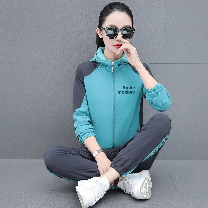 Fall Hot Sale Of The Season Women's Hooded Jacket Outdoor Sports Casual Loose Fit Windproof Large Size Two-Piece Set New Arrival
