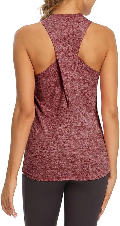 Workout Tank Tops for Women Athletic Yoga T Shirts Muscle Tee Cute Fitness Exercise Clothes Clothes Hiking Activewear Tops Womens Running Tank Tops Wine Red Heather S