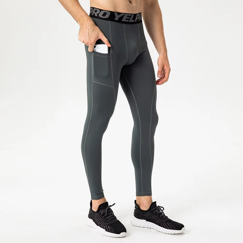 Men's Compression Running Tights - Elastic Fitness Pants for Basketball and Gym Workouts
