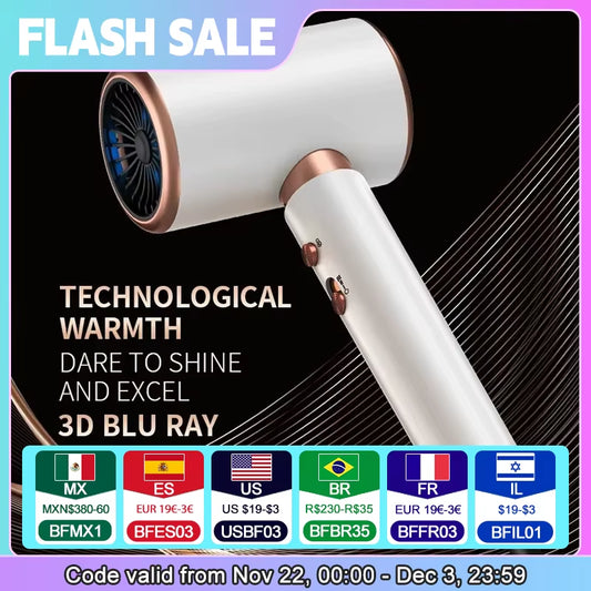 Hair Dryer, High-Speed Electric Turbine Airflow, Low Noise, Constant Temperature and Quick Drying, Suitable for Home Salons.