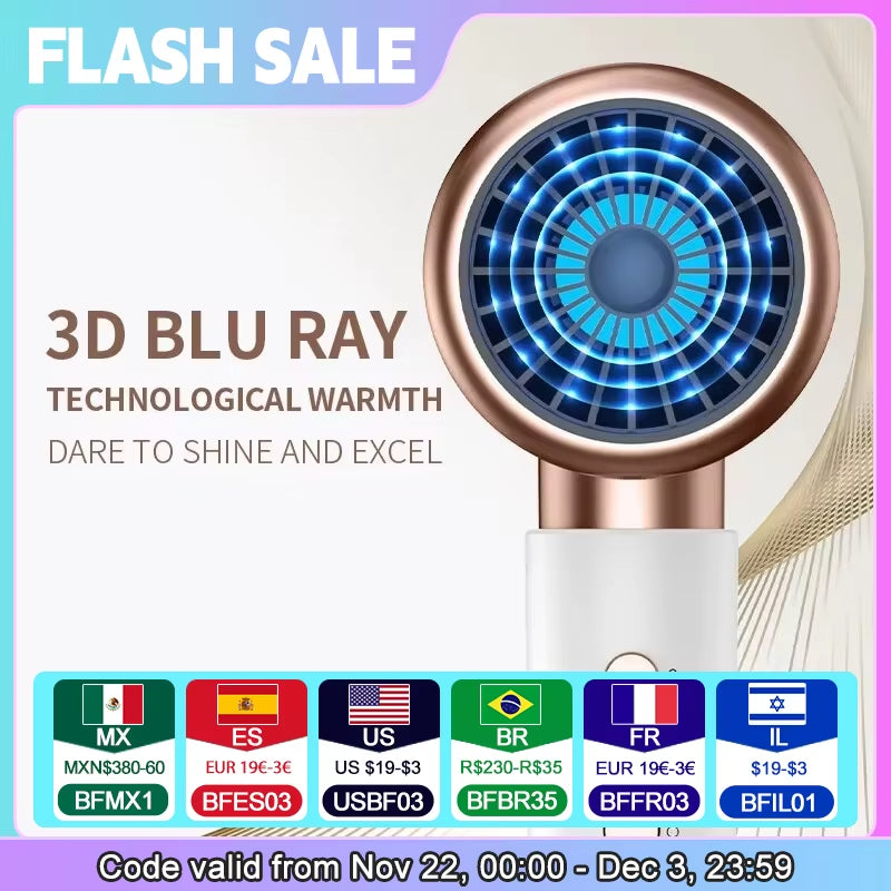 Hair Dryer, High-Speed Electric Turbine Airflow, Low Noise, Constant Temperature and Quick Drying, Suitable for Home Salons.