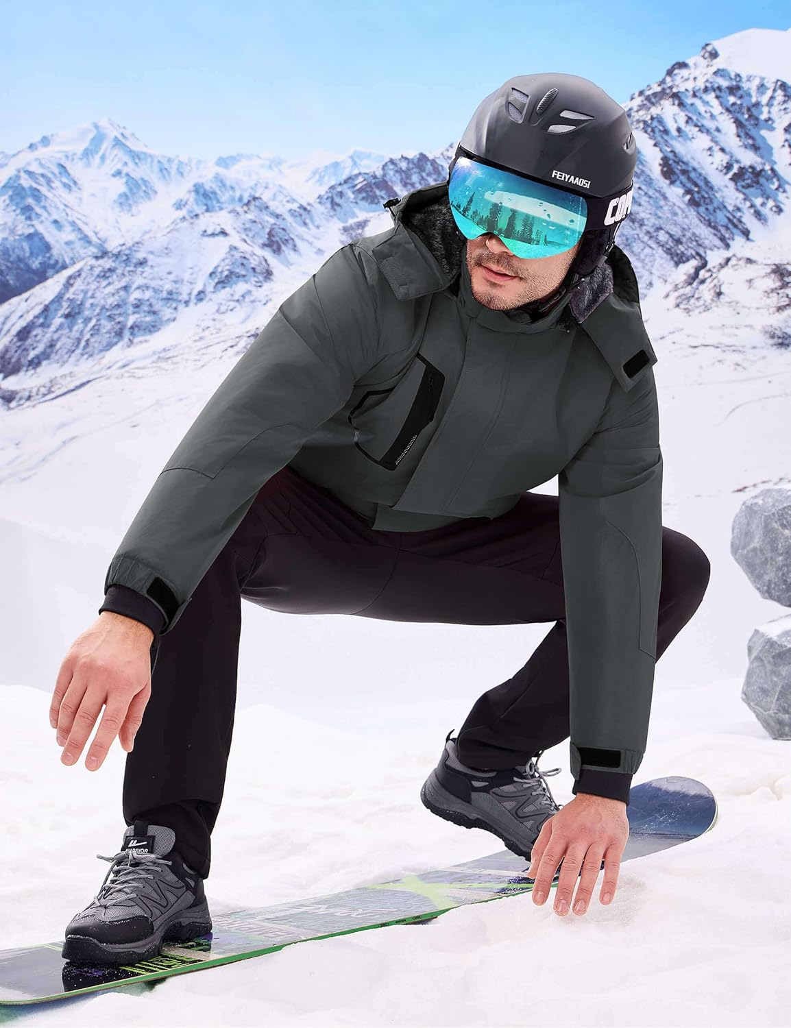 Men'S Waterproof Ski Jacket Warm Winter Coats Windproof Winter Jackets for Men Fleece Lined Windbreaker with Hood