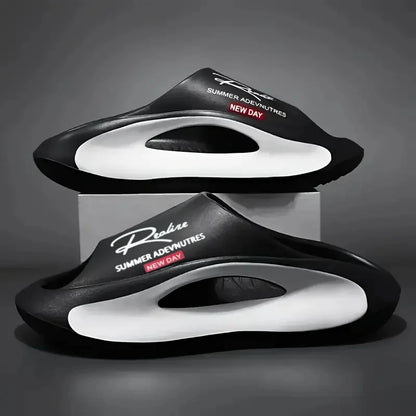 Lightweight EVA men's slide | Black and white cartoon design, exposed toes, comfortable all year round, casual indoor/outdoor us