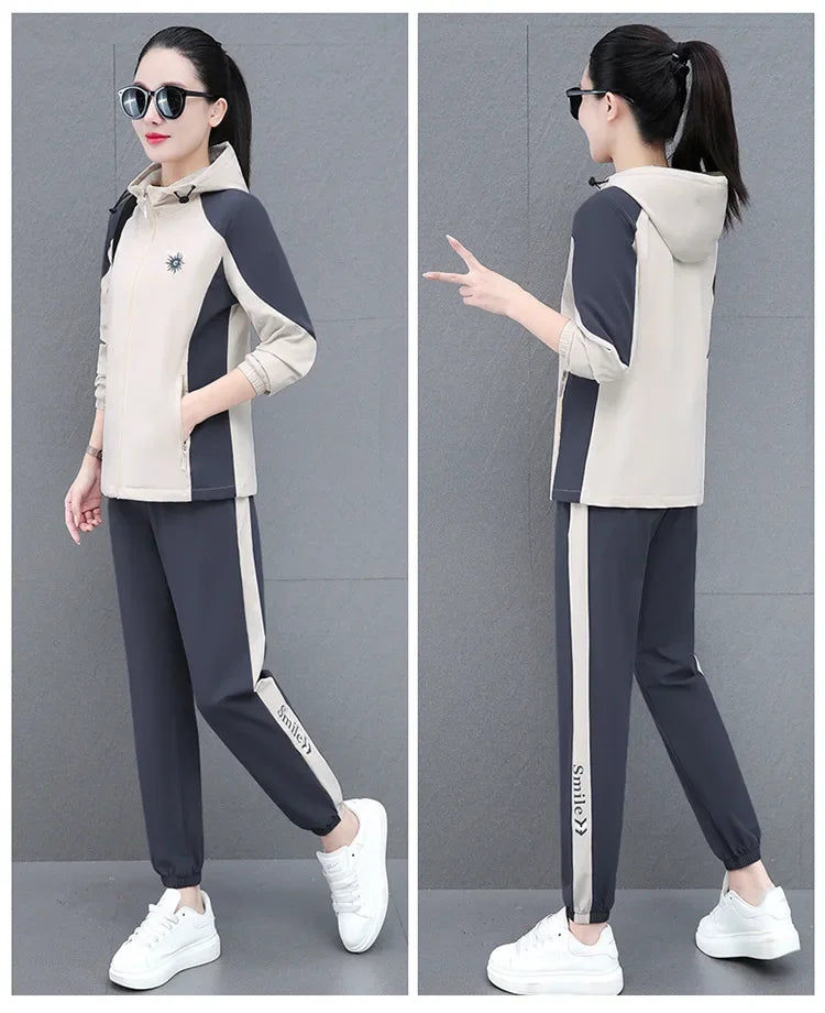 Fall Hot Sale Of The Season Women's Hooded Jacket Outdoor Sports Casual Loose Fit Windproof Large Size Two-Piece Set New Arrival