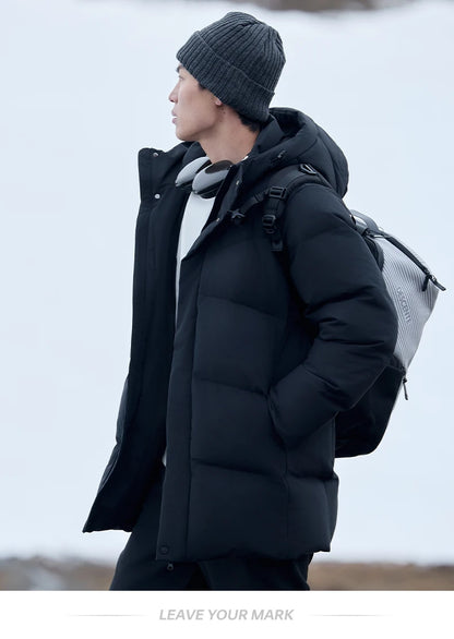 Kelme Men's Winter Windproof Training Jacket With Hooded Down-filled Insulation Outdoor Fleece-lined Thickened Coat