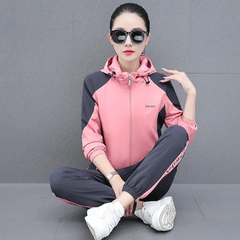 Fall Hot Sale Of The Season Women's Hooded Jacket Outdoor Sports Casual Loose Fit Windproof Large Size Two-Piece Set New Arrival