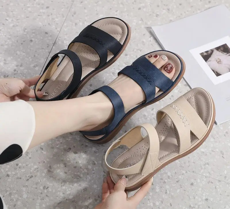 Fashion Women Summer Hook Loop Casual Open Toe Wedges Soft Bottom Breathable Shoes Sandals Sparkly Sandals for Women Size 11