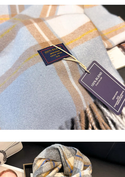 2025 New Wool Women Scarf Luxury Cashmere Winter Blanket Wraps Casual Plaid Print Pashmina Bufanda Travel Poncho Stoles Echarpe