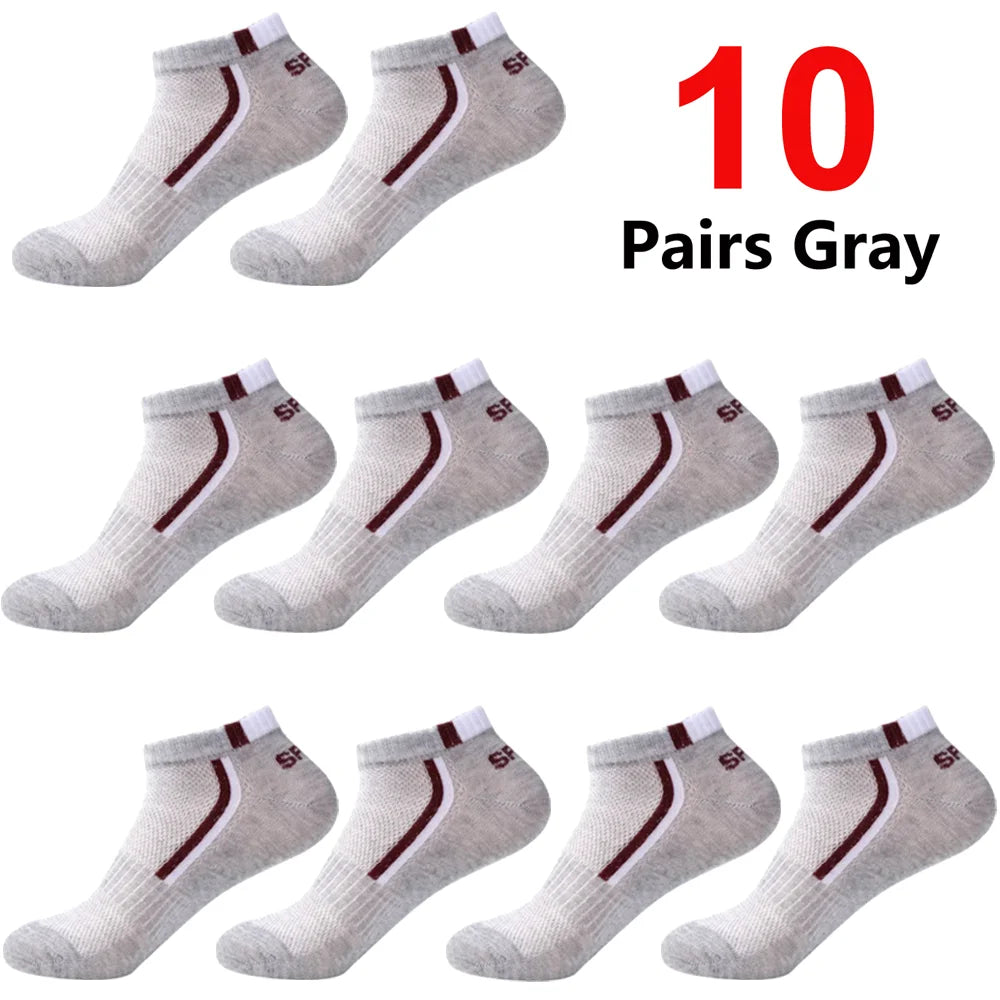 Men's Anti-Slip Boat Socks-5Pair Block Print Ankle Socks for Business & Sports, Breathable Sweat Resistant Anti-odor Comfortable