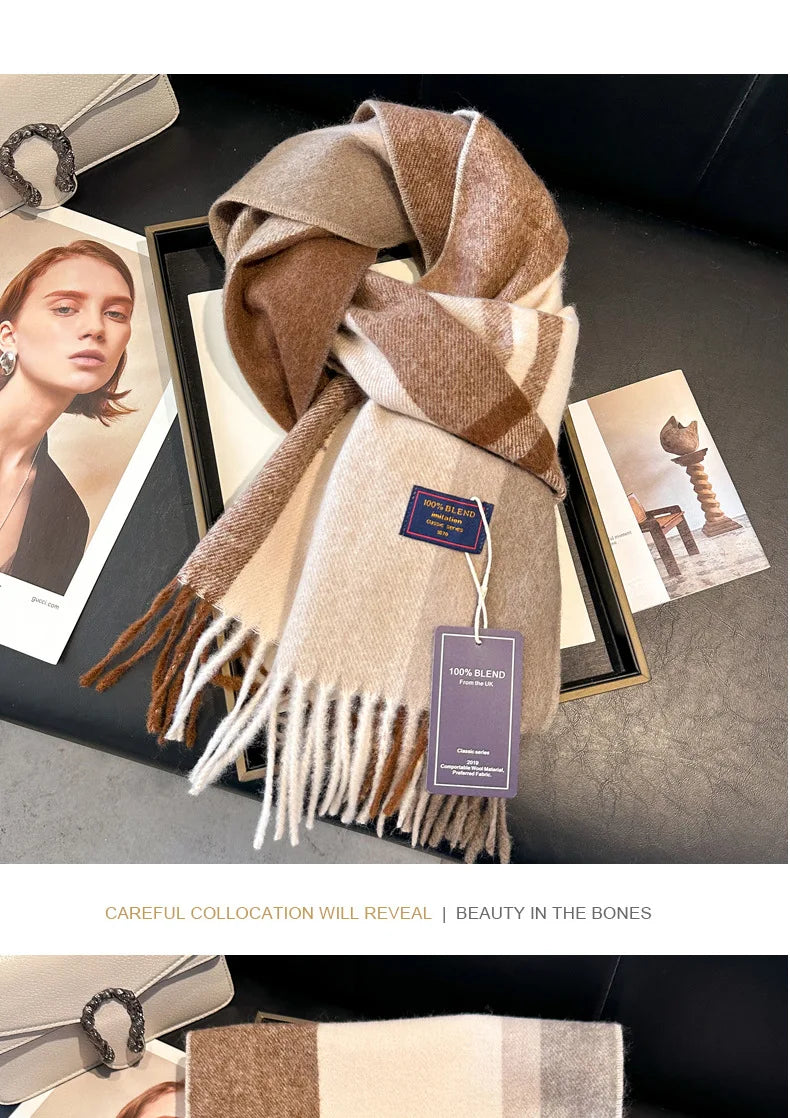 2025 New Wool Women Scarf Luxury Cashmere Winter Blanket Wraps Casual Plaid Print Pashmina Bufanda Travel Poncho Stoles Echarpe