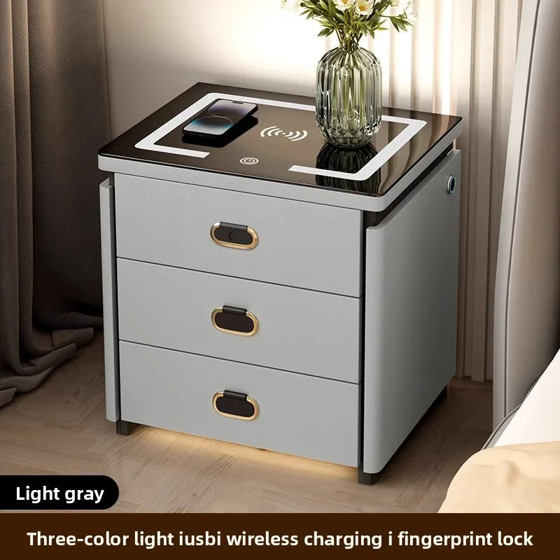 Solid Wood Smart Nightstands Minimalist Bedside Table Wireless Charging Station High-End Bedroom Furniture with Hidden Storage