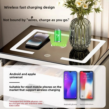 Solid Wood Smart Nightstands Minimalist Bedside Table Wireless Charging Station High-End Bedroom Furniture with Hidden Storage