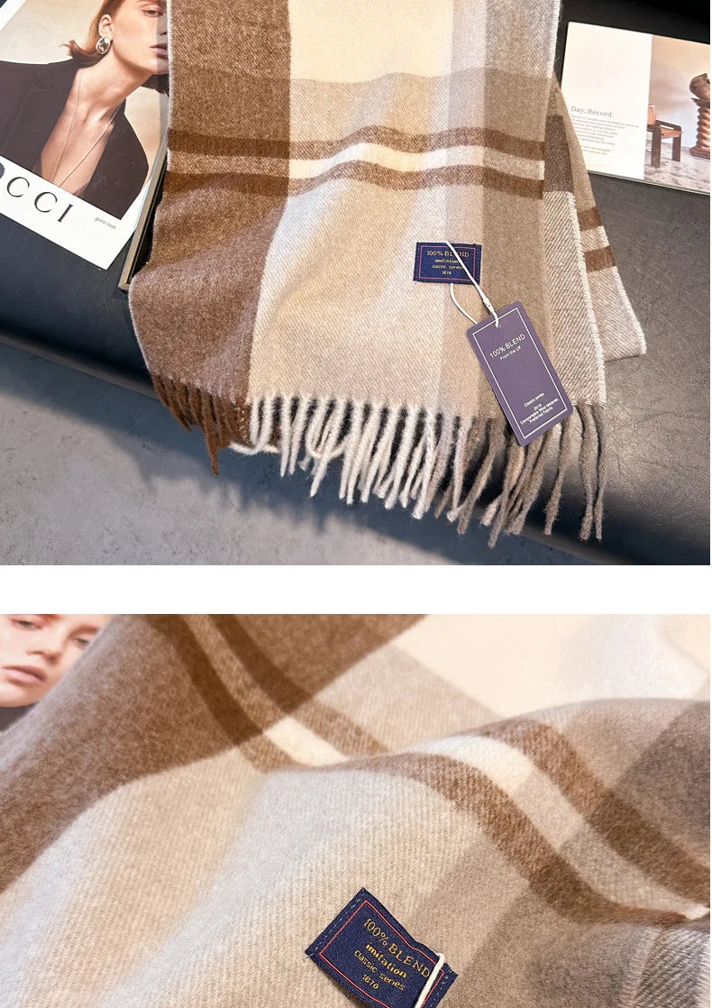 2025 New Wool Women Scarf Luxury Cashmere Winter Blanket Wraps Casual Plaid Print Pashmina Bufanda Travel Poncho Stoles Echarpe
