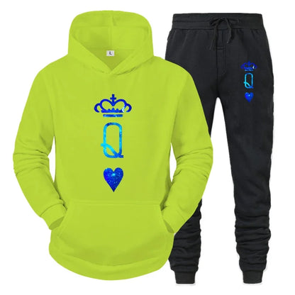 Couple Sportwear Set KING QUEEN Hoodies Two-Piece Lover Hooded Suits Hoodie Pants 2pcs Set Streetwear Men Women Matching Clothes