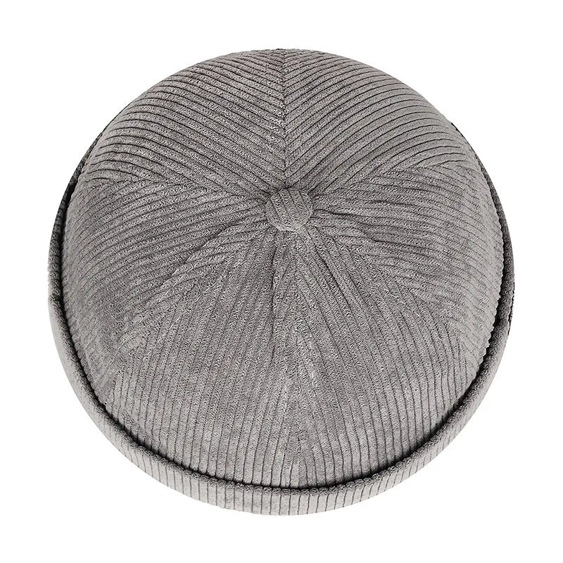Autumn and winter corduroy brimless casual hat, personalized yuppie hat, men's and women's striped velvet melon skin hat