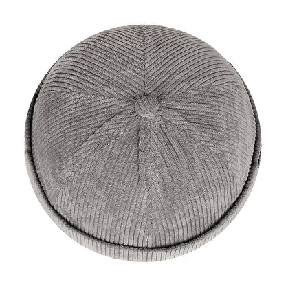 Autumn and winter corduroy brimless casual hat, personalized yuppie hat, men's and women's striped velvet melon skin hat