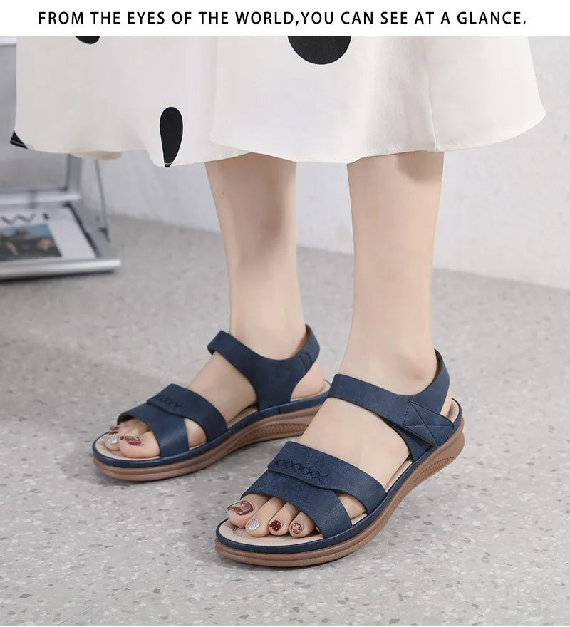 Fashion Women Summer Hook Loop Casual Open Toe Wedges Soft Bottom Breathable Shoes Sandals Sparkly Sandals for Women Size 11