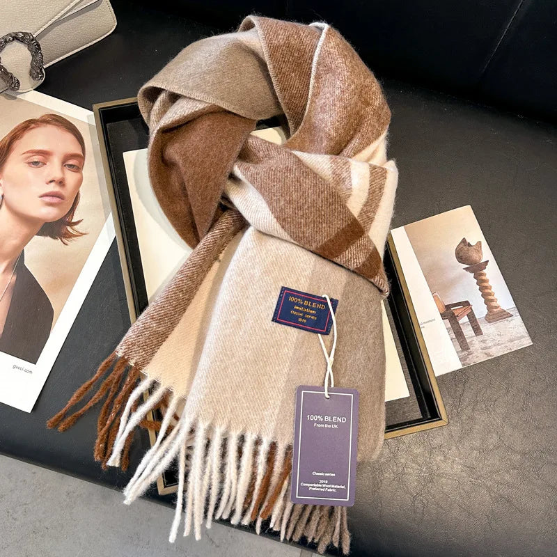 2025 New Wool Women Scarf Luxury Cashmere Winter Blanket Wraps Casual Plaid Print Pashmina Bufanda Travel Poncho Stoles Echarpe