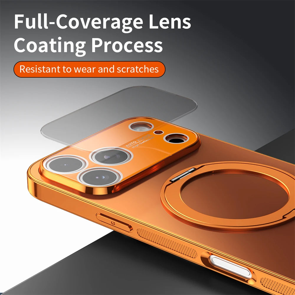 360° Rotating Magnetic Ring Stand Case For Magsafe for iPhone 17 16 15 14 13 Pro Max Air Matte Plating Shockproof Phone Cover