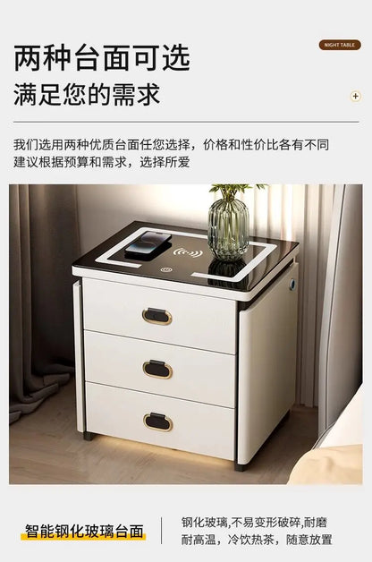 Solid Wood Smart Nightstands Minimalist Bedside Table Wireless Charging Station High-End Bedroom Furniture with Hidden Storage