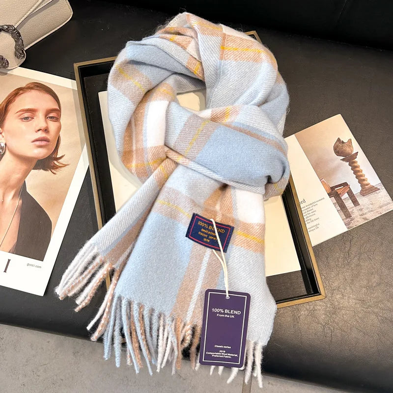 2025 New Wool Women Scarf Luxury Cashmere Winter Blanket Wraps Casual Plaid Print Pashmina Bufanda Travel Poncho Stoles Echarpe