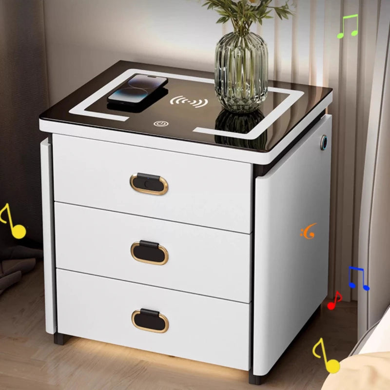 Solid Wood Smart Nightstands Minimalist Bedside Table Wireless Charging Station High-End Bedroom Furniture with Hidden Storage