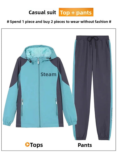 Fall Hot Sale Of The Season Women's Hooded Jacket Outdoor Sports Casual Loose Fit Windproof Large Size Two-Piece Set New Arrival