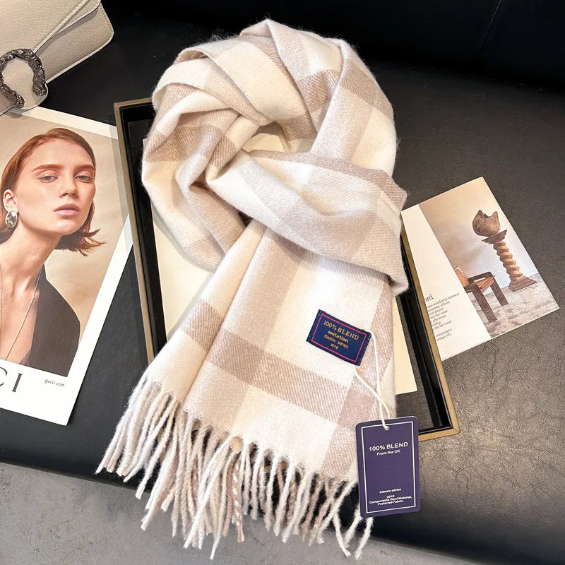 2025 New Wool Women Scarf Luxury Cashmere Winter Blanket Wraps Casual Plaid Print Pashmina Bufanda Travel Poncho Stoles Echarpe