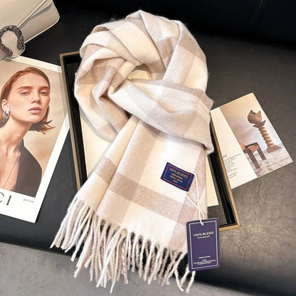 2025 New Wool Women Scarf Luxury Cashmere Winter Blanket Wraps Casual Plaid Print Pashmina Bufanda Travel Poncho Stoles Echarpe