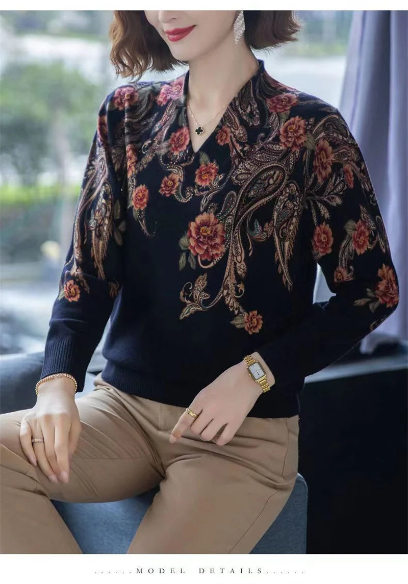 Autumn Winter New Middle-aged Elderly Mother's Pullover Sweater Women's Loose Long Sleeve Casual Fashion Sweater Female Jumper