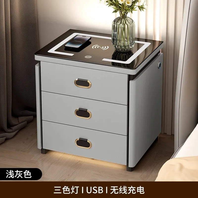 Solid Wood Smart Nightstands Minimalist Bedside Table Wireless Charging Station High-End Bedroom Furniture with Hidden Storage