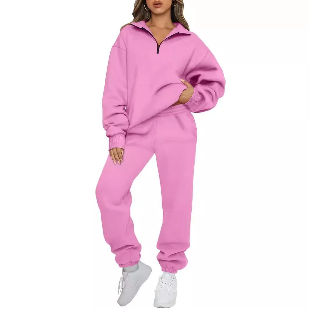 Hot Sale Of The Season Pure Color Casual Sportswear Hoodie Pants Women's Set No Pocket Cross-Border Independent Station Polyeste