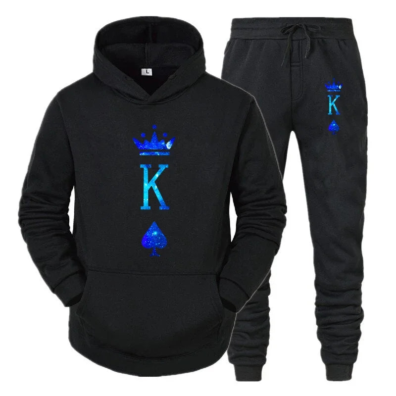 Couple Sportwear Set KING QUEEN Hoodies Two-Piece Lover Hooded Suits Hoodie Pants 2pcs Set Streetwear Men Women Matching Clothes