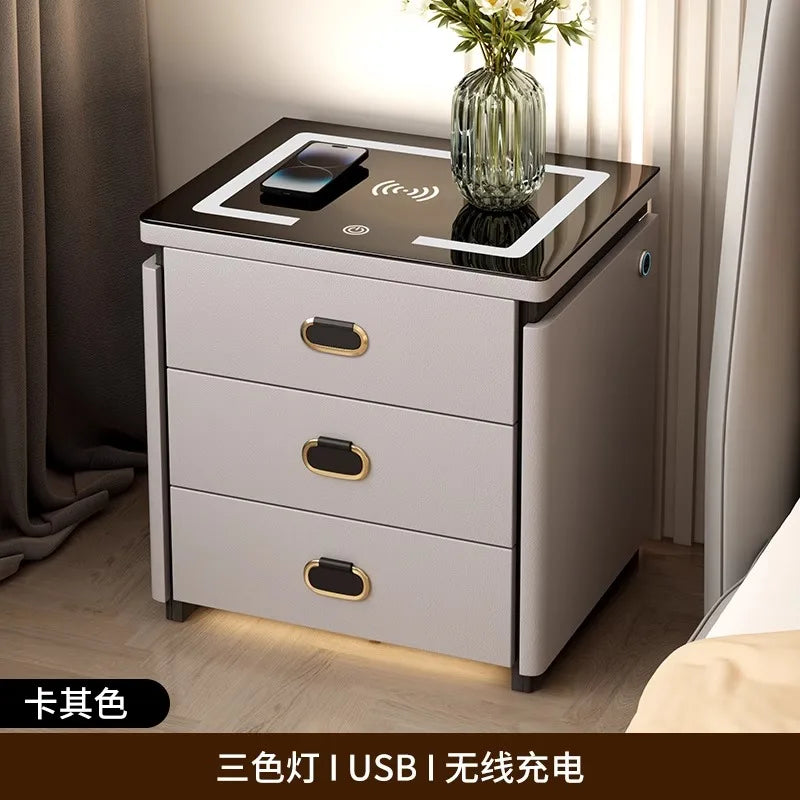 Solid Wood Smart Nightstands Minimalist Bedside Table Wireless Charging Station High-End Bedroom Furniture with Hidden Storage