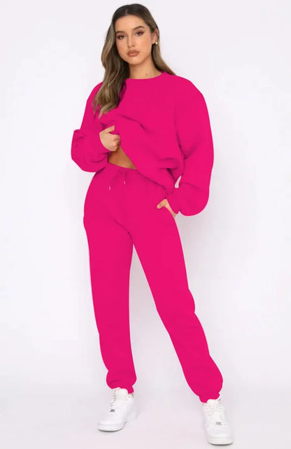 Fashionable Casual Long Sleeve Sweatshirtsuit Women's Clothing Round Neck Pullover Trousers Solid Color Autumn Winter Collection