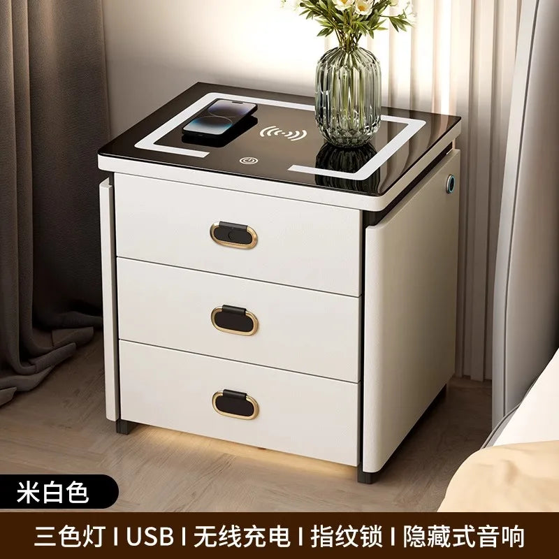 Solid Wood Smart Nightstands Minimalist Bedside Table Wireless Charging Station High-End Bedroom Furniture with Hidden Storage
