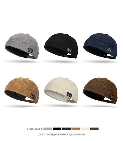 Autumn and winter corduroy brimless casual hat, personalized yuppie hat, men's and women's striped velvet melon skin hat