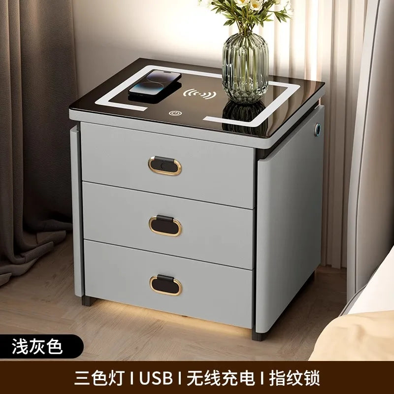 Solid Wood Smart Nightstands Minimalist Bedside Table Wireless Charging Station High-End Bedroom Furniture with Hidden Storage