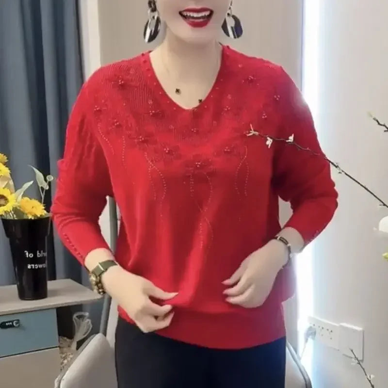 Hot Stamping Fashion Knitwear Women's Long Sleeved V-neck Sweater Base Shirt Top pullover oversized sweater tops y2k clothes