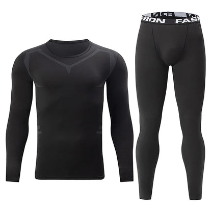 2/4 Pcs Autumn/Winter Men's Black Long sleeved Pants Underwear Set Youth Fitness Running Base Sports Shirt Casual Stretch Pants