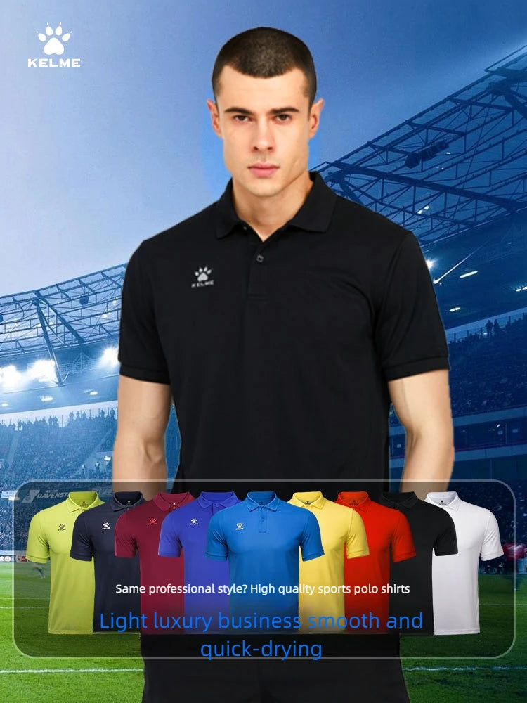 Kelme Polo Shirt Men Summer Quick Drying Short Sleeve T-shirt Club Training Football Uniforms Custom Culture Shirt