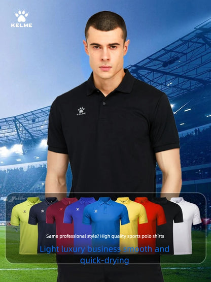 Kelme Polo Shirt Men Summer Quick Drying Short Sleeve T-shirt Club Training Football Uniforms Custom Culture Shirt