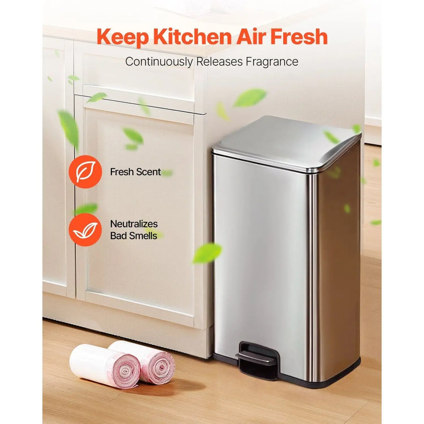 13-Gallon Drawstring Trash Bags 110 Count Extra Thick Fresh Scent Kitchen Garbage Bags for Home Kitchen Office Camping (White)