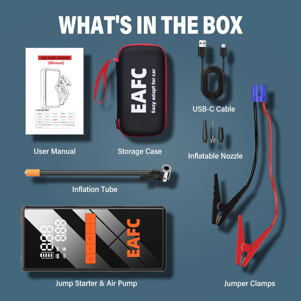 1200A Car Jump Starter 150PSI Tire Inflator 4 In 1 Multifunctional Automotive Emergency Power Bank Air Pump with Tire repair kit
