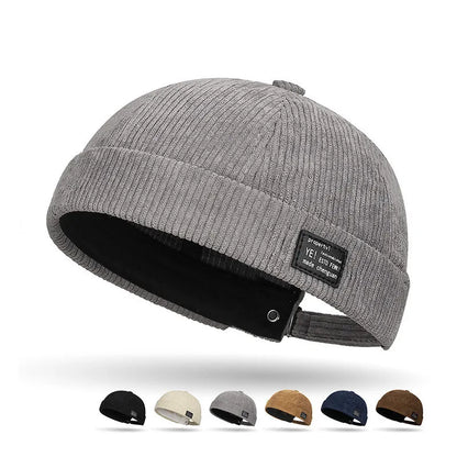 Autumn and winter corduroy brimless casual hat, personalized yuppie hat, men's and women's striped velvet melon skin hat