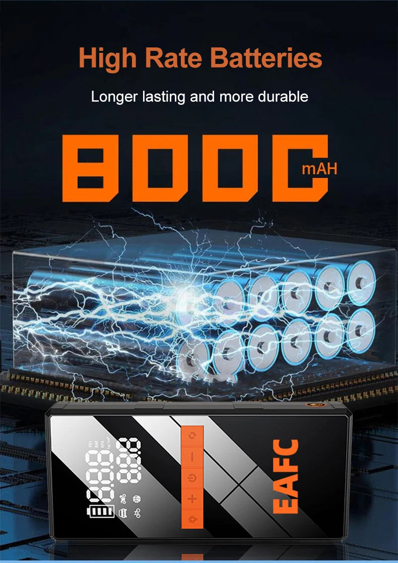 1200A Car Jump Starter 150PSI Tire Inflator 4 In 1 Multifunctional Automotive Emergency Power Bank Air Pump with Tire repair kit