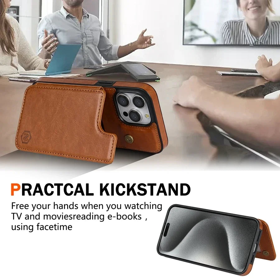 Wallet RFID Blocking Layer Protect Anti-Theft Magnetic Leather Case For iPhone 16e 16 Pro Max 15 Plus 14 13 12 11 SE2 XS XR 8 7