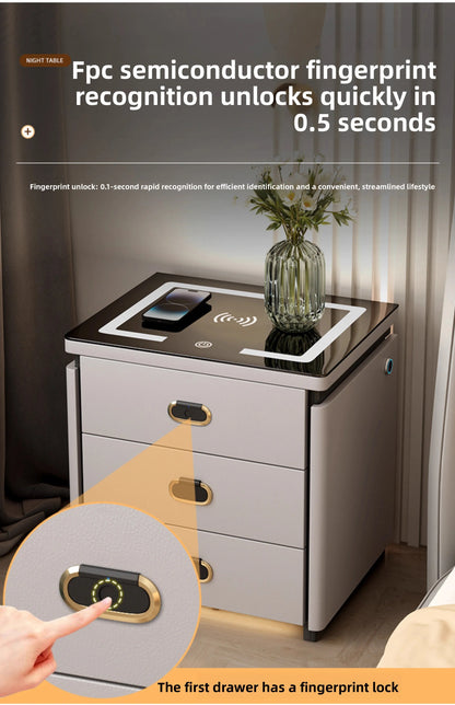 Solid Wood Smart Nightstands Minimalist Bedside Table Wireless Charging Station High-End Bedroom Furniture with Hidden Storage