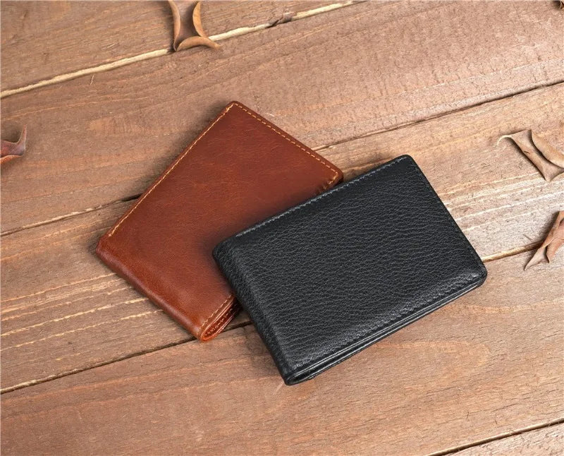 Crazy Horse Leather Men Wallets Retro Handmade Small Purse Top Cow Leather US Dollar Money Clip Bag Minimalist Wallet Portomonee
